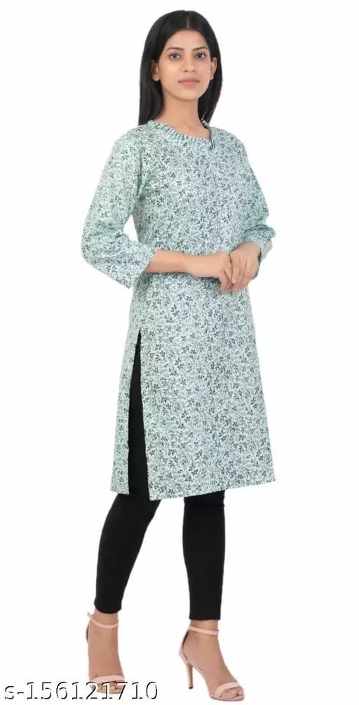 Stylish Women's Printed Full-Stitched Cotton Straight Kurti Only