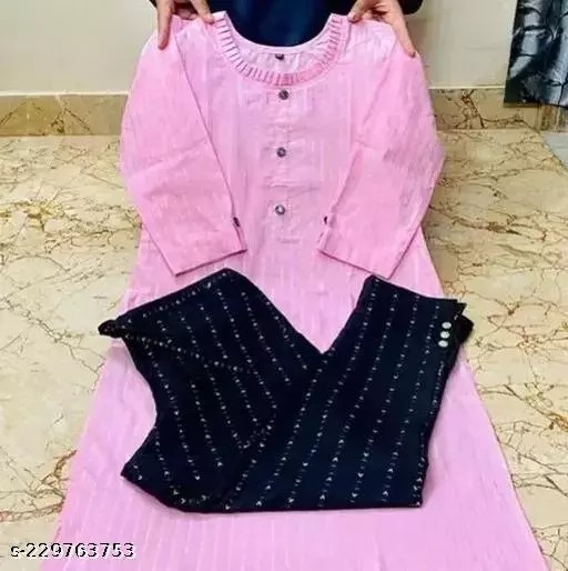 Latest Women's Lining Patti Full-Stitched Khadi Cotton Straight Khadi Kurti Set